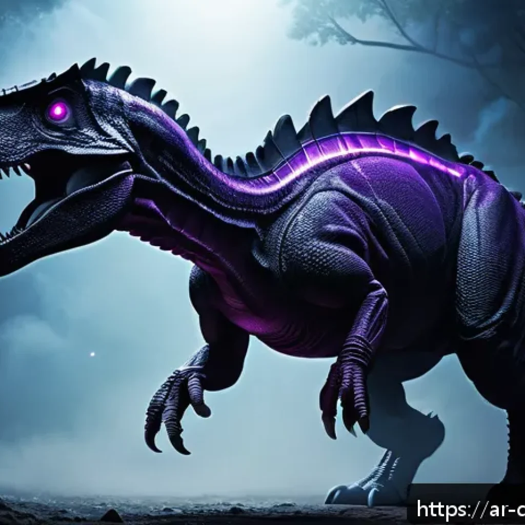 공룡메카드에 등장하는 공룡의 특징 - A highly detailed digital illustration of a Mecard dinosaur named "Shadow Dinosaur," showcasing a sl...