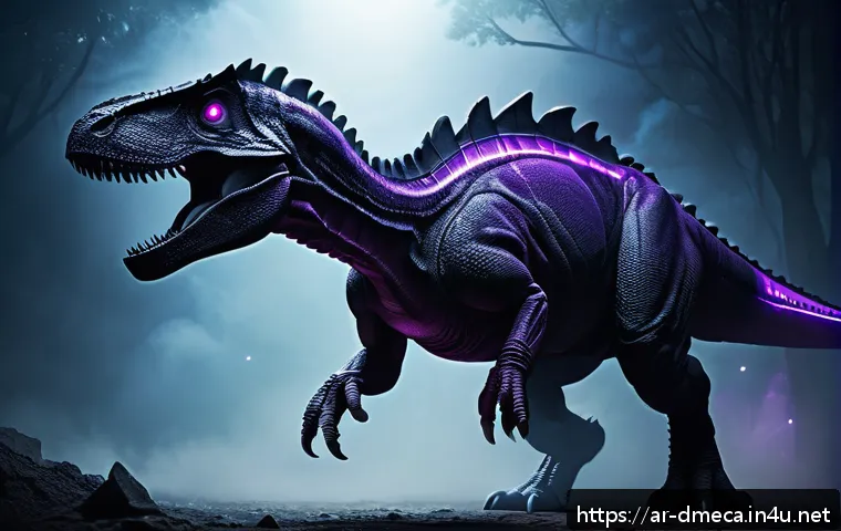 공룡메카드에 등장하는 공룡의 특징 - A highly detailed digital illustration of a Mecard dinosaur named "Shadow Dinosaur," showcasing a sl...